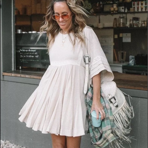 Spell & The Gypsy tan Cotton Lace Trim Dress S - Picture 7 of 8